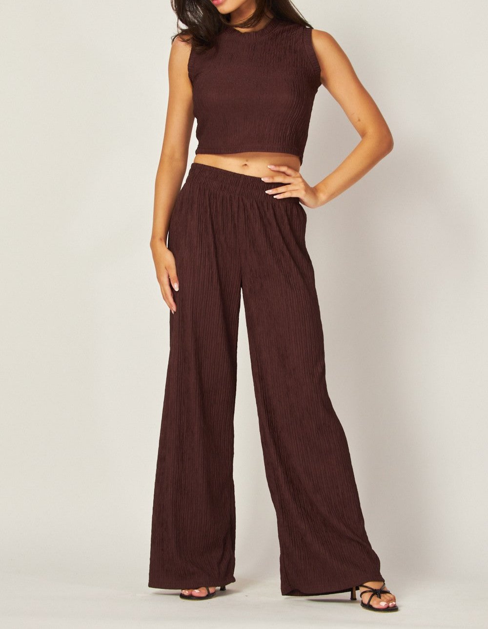 Women's Crinkle Textured Cropped Top 2pc Loungewear Set - LVPIRIS1S