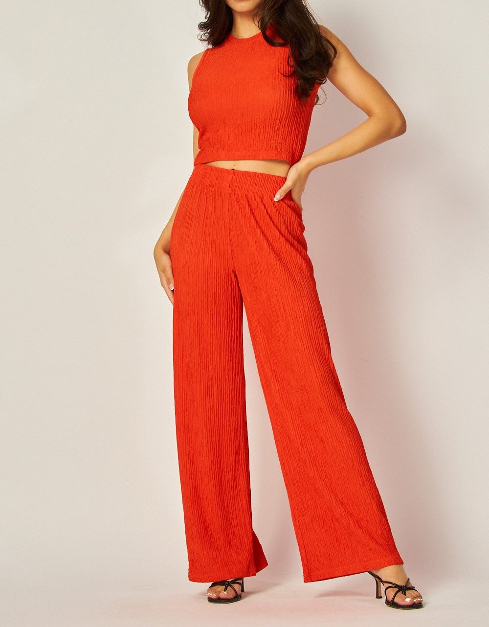 Women's Crinkle Textured Cropped Top 2pc Loungewear Set - LVPIRIS1S