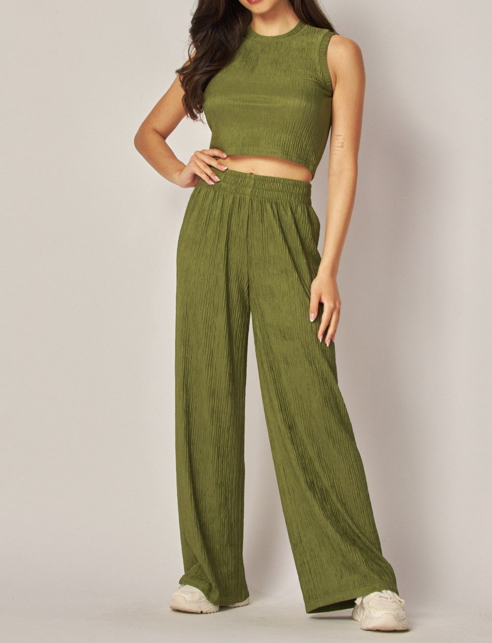 Women's Crinkle Textured Cropped Top 2pc Loungewear Set - LVPIRIS1S