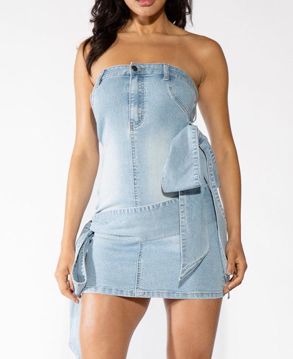 Denim dress with bow best sale