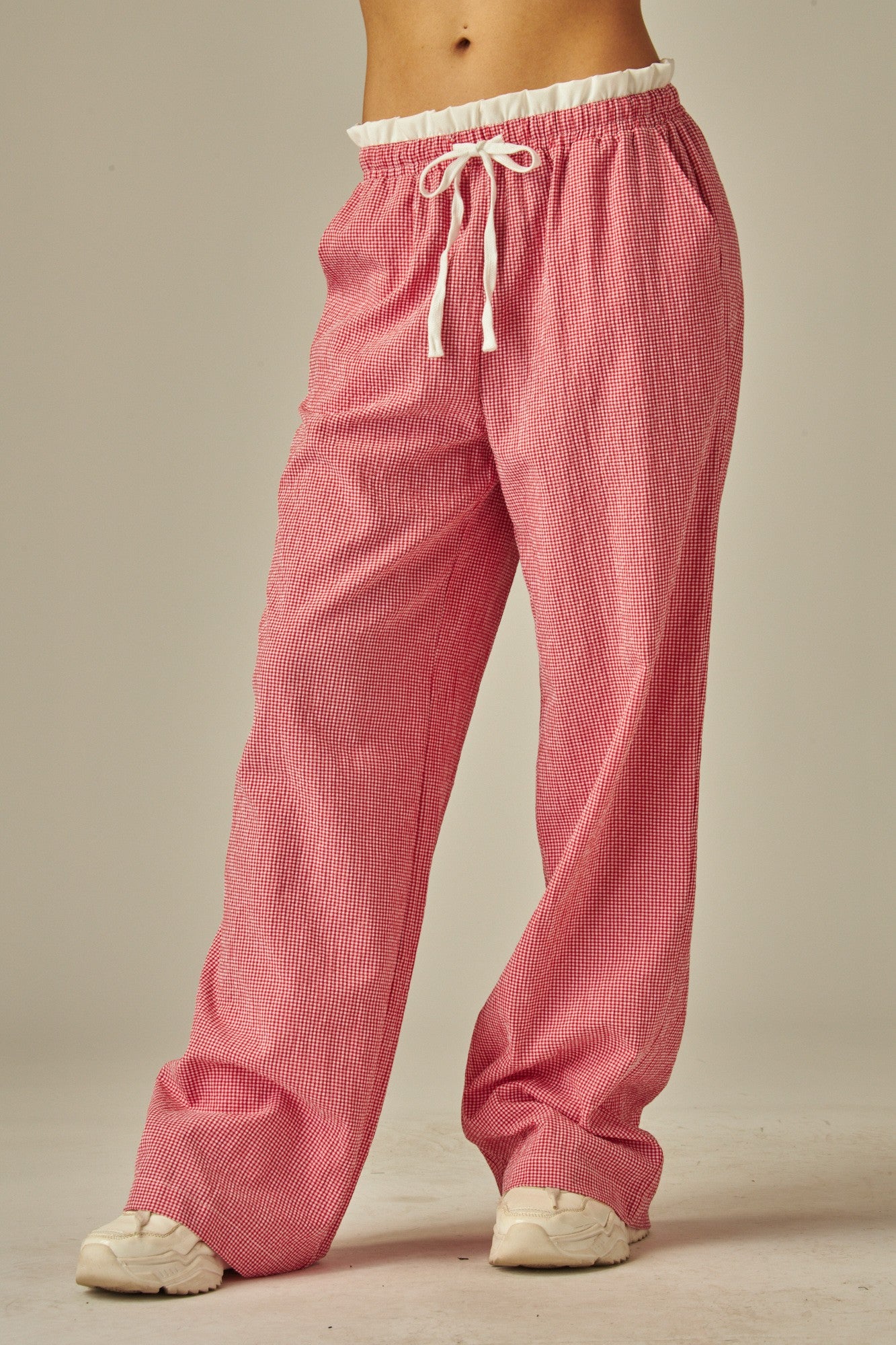 Women's Boxer Waist Gingham Pajama Pants With Pocket - LVPPJ200