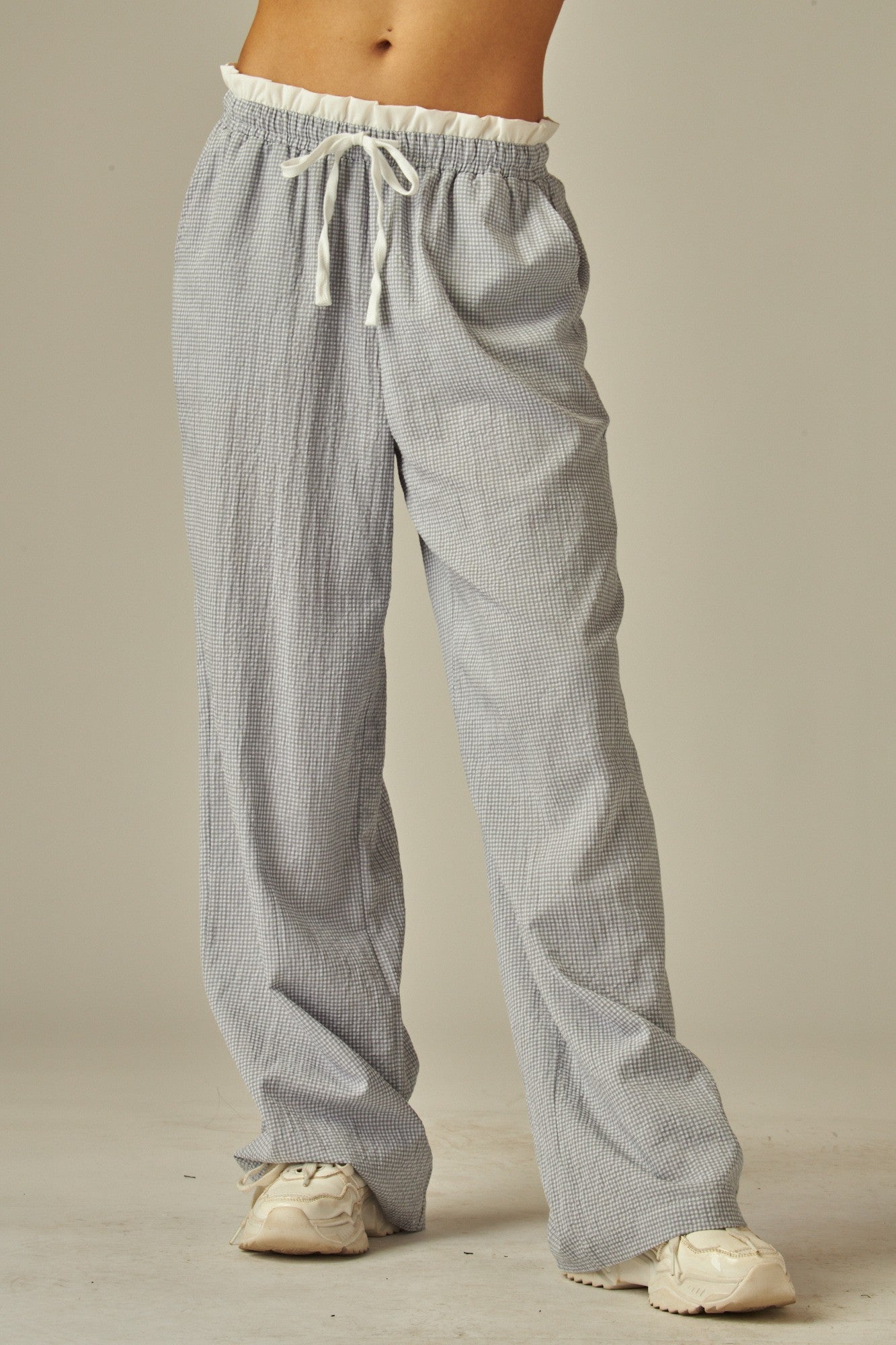 Women's Boxer Waist Gingham Pajama Pants With Pocket - LVPPJ200
