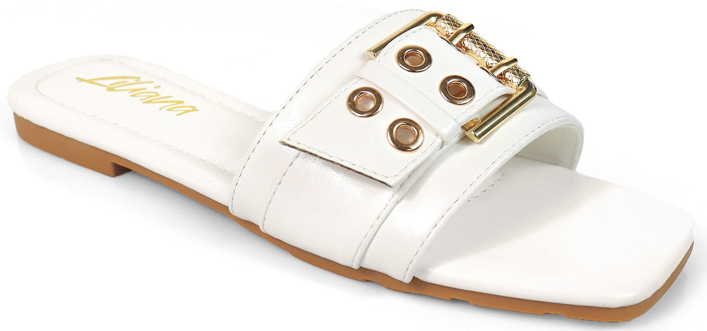 Women's Buckled Toe Band Square Toe Slippers -KYRA2