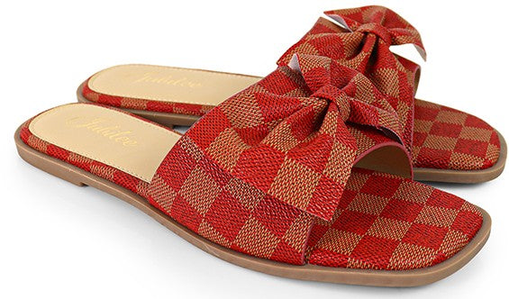 Women's Plaid Bowtie Toe Band Flat Sandal - MADRID1