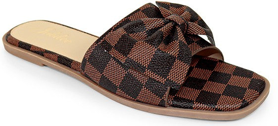 Women's Plaid Bowtie Toe Band Flat Sandal - MADRID1