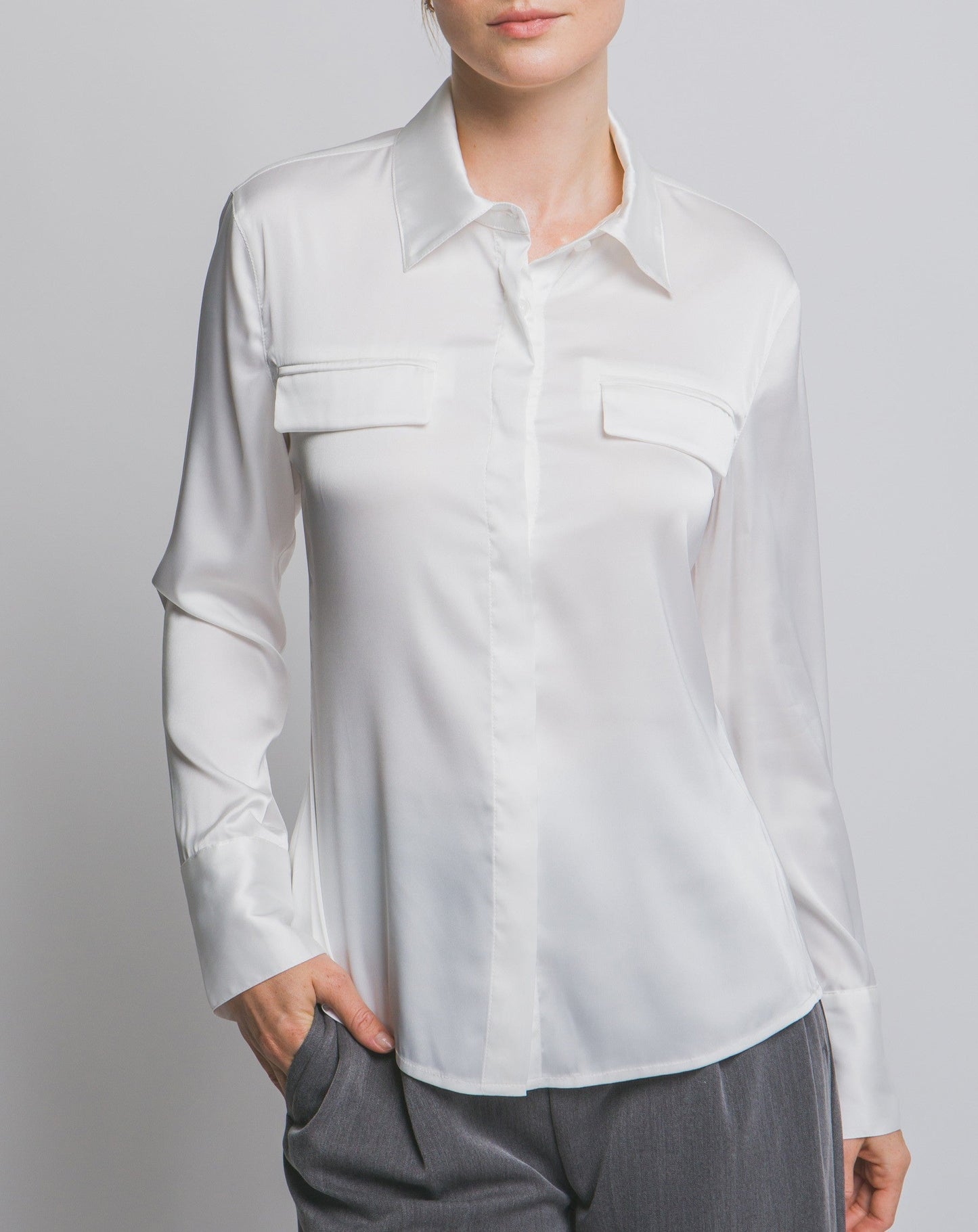 Women's Collared Satin Button-up Shirt - LOV10381TN