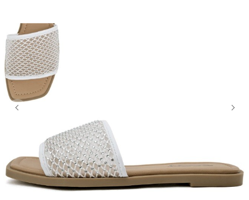 Women Rhinestone Mesh Band Square Toe Slides - ROSSAS