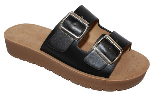 Women's  Buckled Dual Band Flat Slippers  - MARLEE8