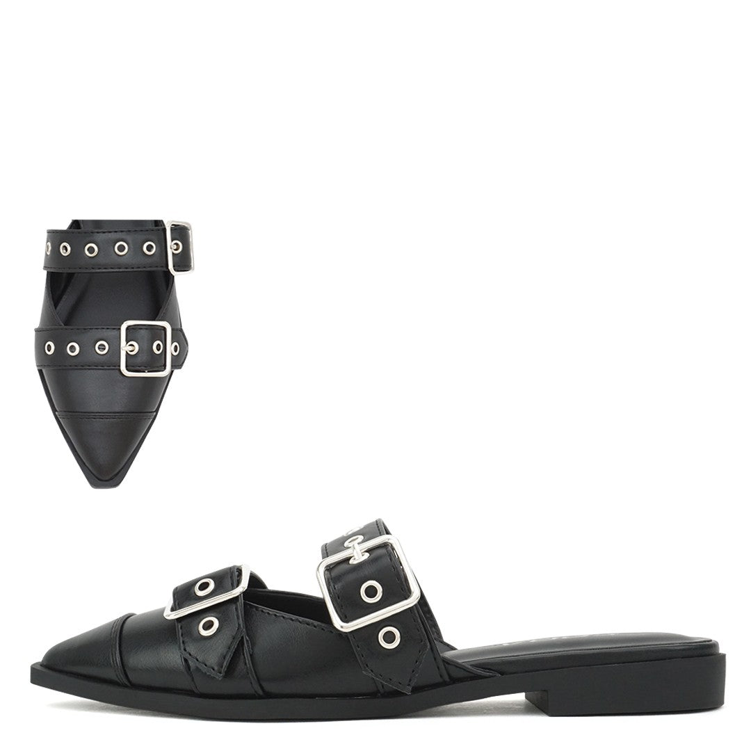 Women's Studded Buckle Strap Pointed Toe Heel - USUALS