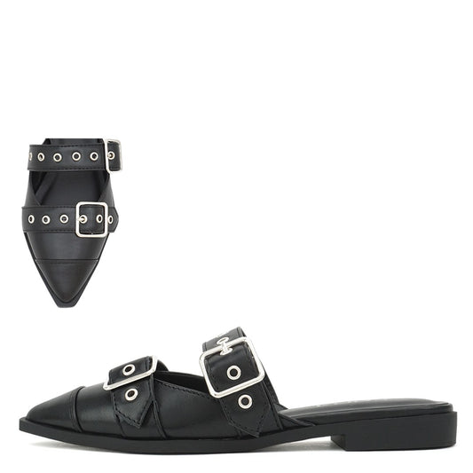 Women's Studded Buckle Strap Pointed Toe Heel - USUALS
