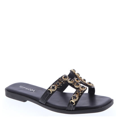 Women's Jewel Ornament H-cutout Flat Sandals - DUBAI1