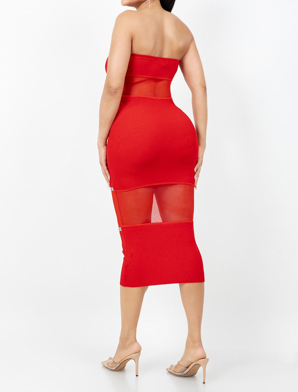 Women's Tube Mesh Midi Dress W/ Rhinestone- HER23401