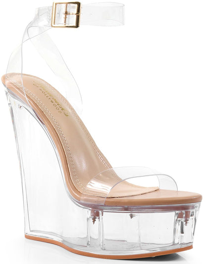Women's omen Clear Platform Wedge Dress Shoes- CRYSTAL