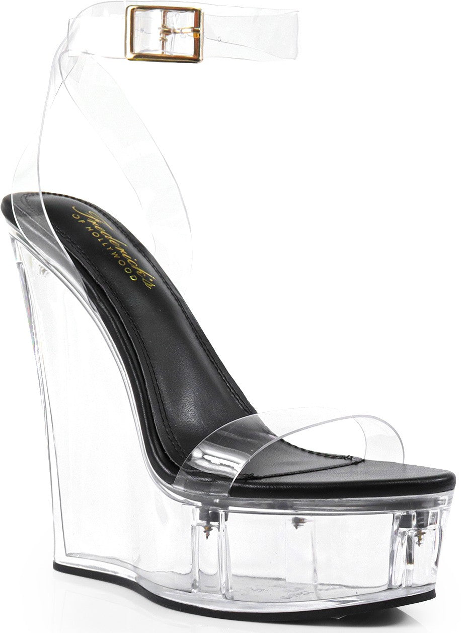 Women's omen Clear Platform Wedge Dress Shoes- CRYSTAL
