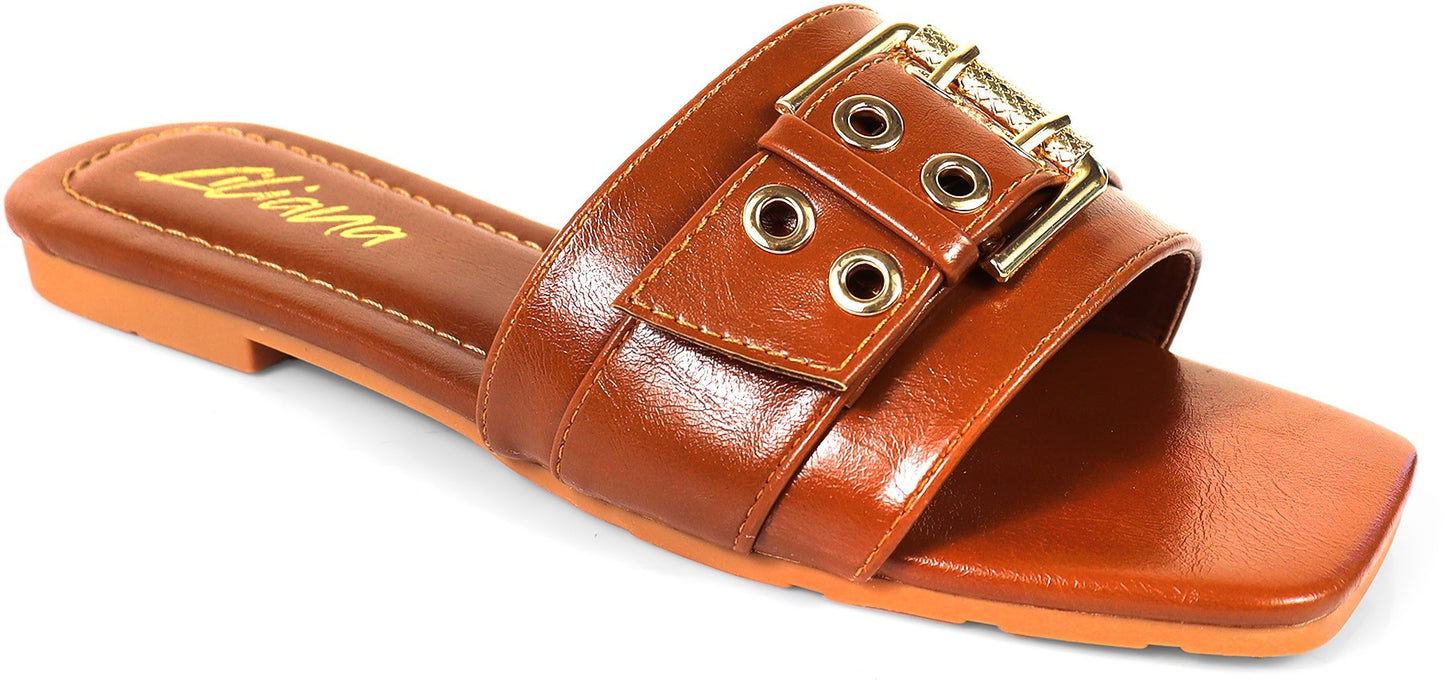 Women's Buckled Toe Band Square Toe Slippers -KYRA2
