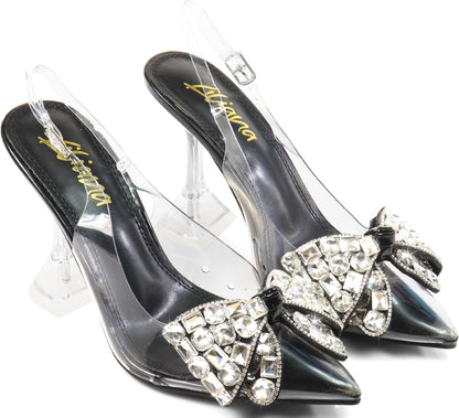 Women's  Rhinestone Bowtie Clear Dress Shoes- QUARTZ2