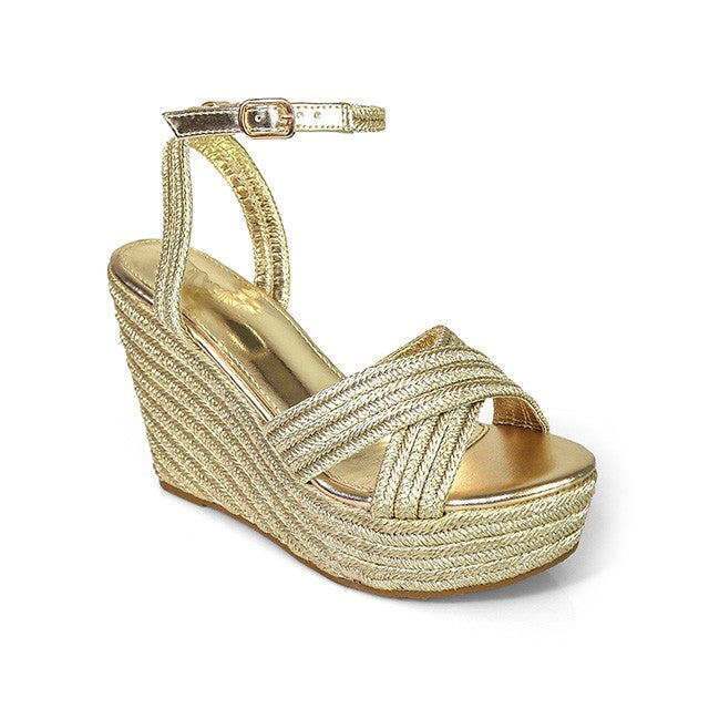 Women's Cross Espadrille Ankle Strap Wedges Heel - DELIGHT1