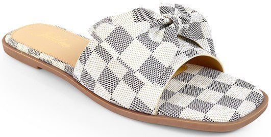 Women's Plaid Bowtie Toe Band Flat Sandal - MADRID1