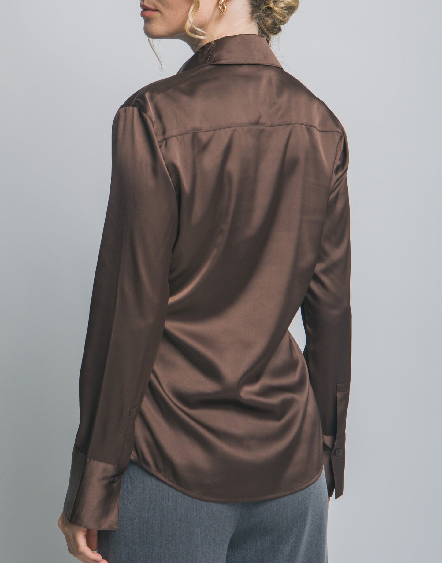 Women's Collared Satin Button-up Shirt - LOV10381TN