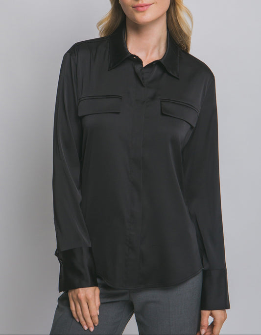Women's Collared Satin Button-up Shirt - LOV10381TN