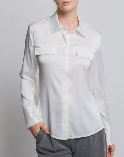 Women's Collared Satin Button-up Shirt - LOV10381TN