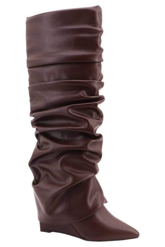Women's Scrunched Pu Wedge Boots- CHOOSY09