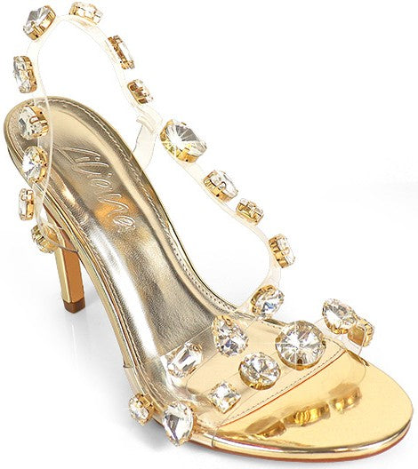 Women's Rhinestone Clear Band Dress Heel- NIKIA244