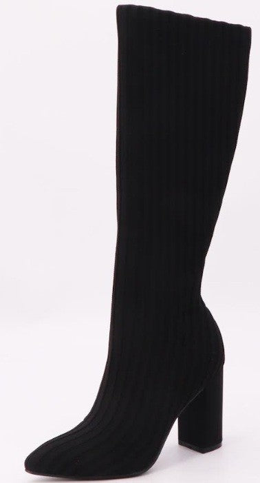 Women's Knit Material High Heel Boots - BELLFLEUR17