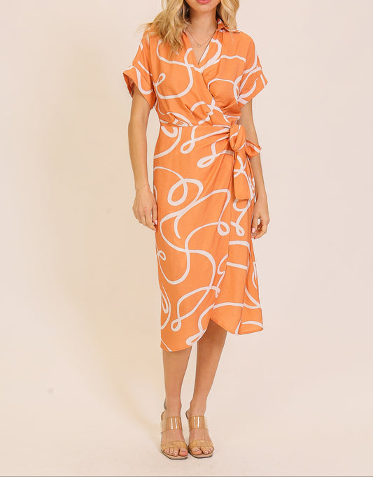 Women's Abstract Print Wrap Midi Dress - TIMMD9770D