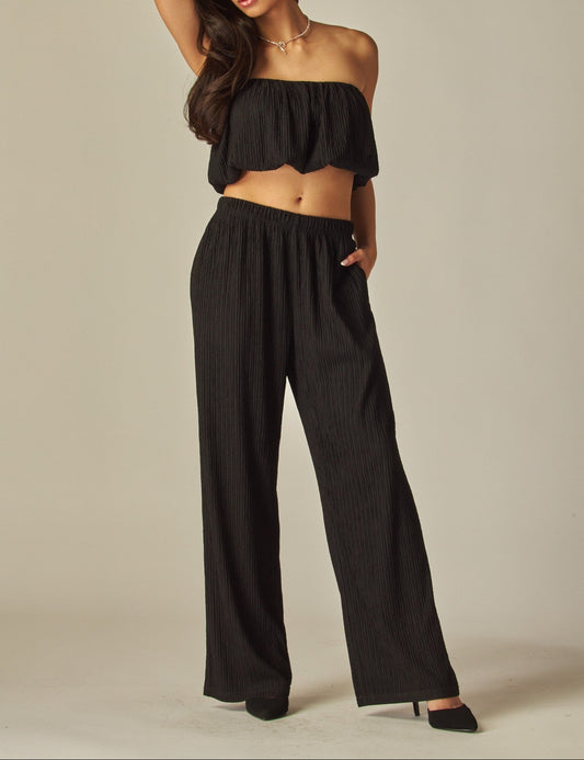 Women's Crinkle Textured Bubble Tube Top Loungewear Set - LVPIRIS15S