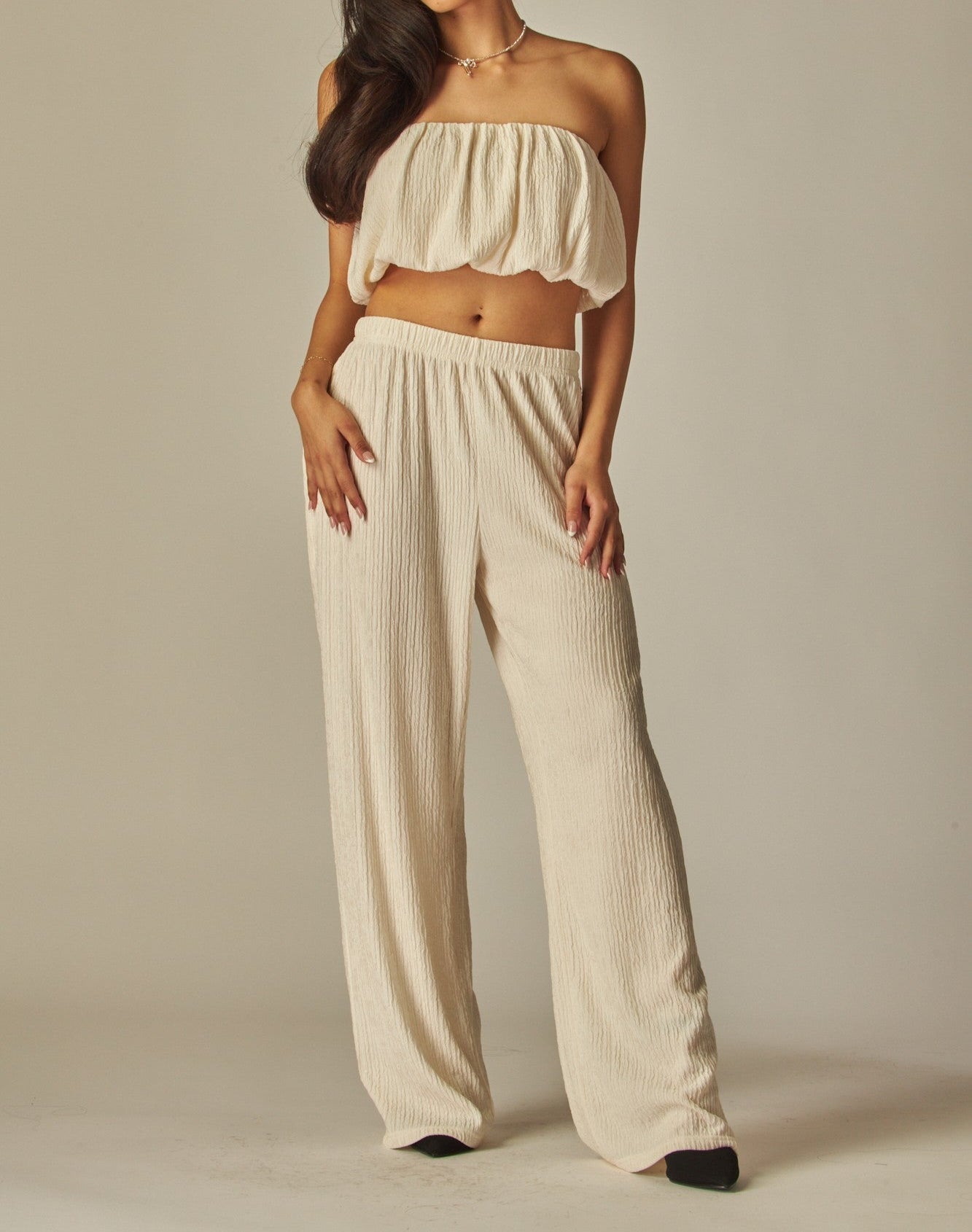 Women's Crinkle Textured Bubble Tube Top Loungewear Set - LVPIRIS15S