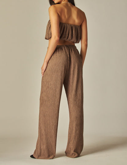 Women's Crinkle Textured Bubble Tube Top Loungewear Set - LVPIRIS15S