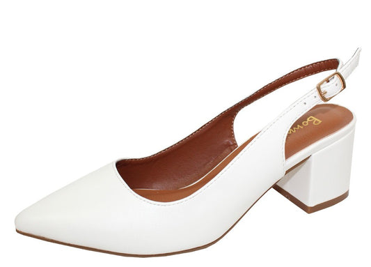Women's Pointed-toe Sling Back Kitten Block Heels - MORE1