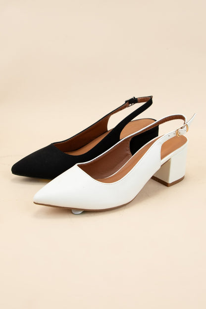 Women's Pointed-toe Sling Back Kitten Block Heels - MORE1