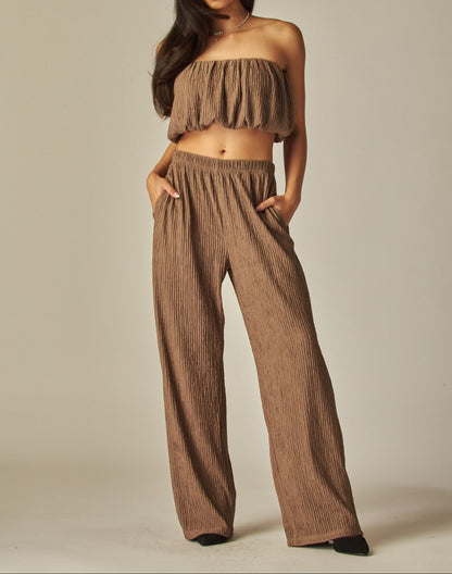 Women's Crinkle Textured Bubble Tube Top Loungewear Set - LVPIRIS15S