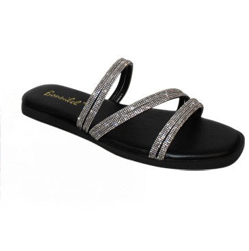 Women's  Rhinestone Square Toe Flat Sabdal- AMITA9