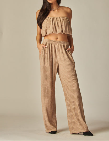 Women's Crinkle Textured Bubble Tube Top Loungewear Set - LVPIRIS15S