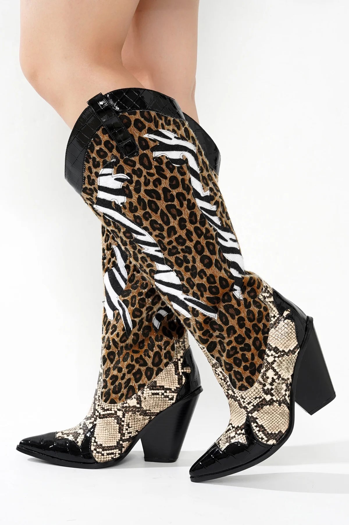 Women's Animal Print Cowboy Boots-  KARINE